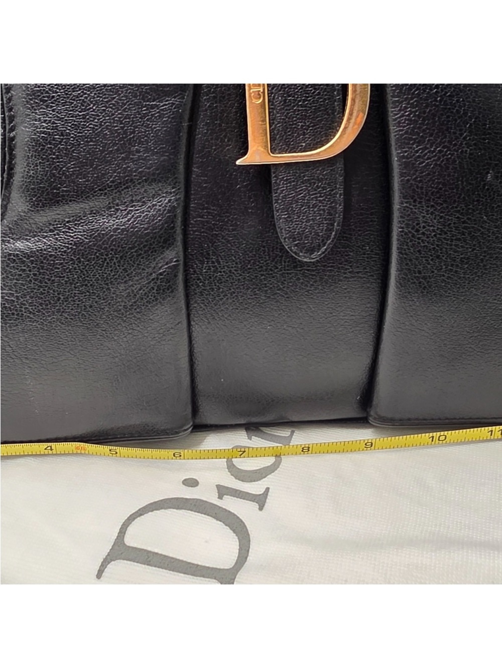 Dior Black Leather Satchel with Gold 'D' Accent - Picture 12 of 12